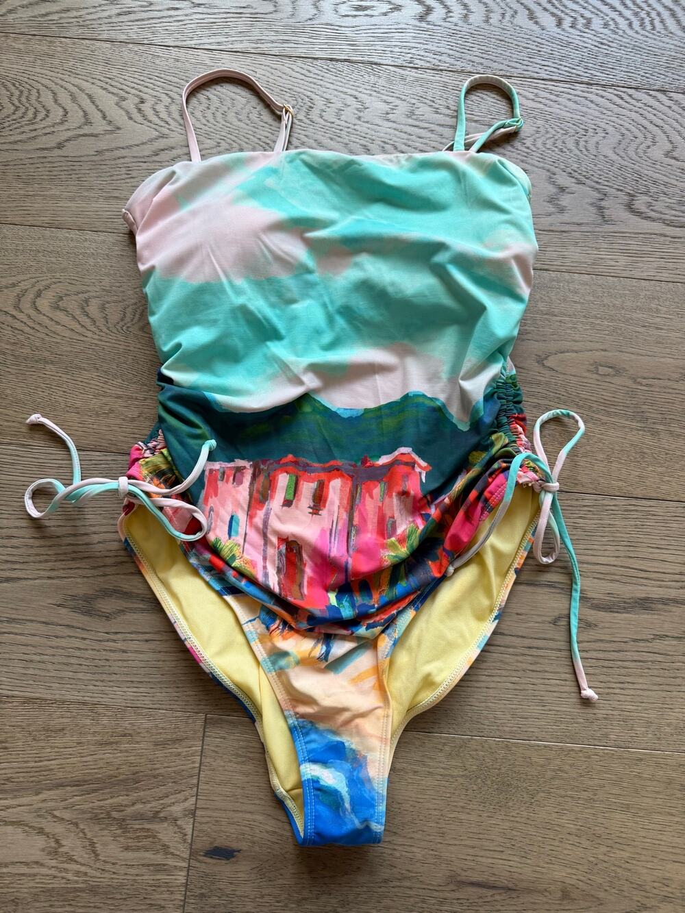 Primark Scenic Italian Coast Print Ruched One-Piece Swimsuit M